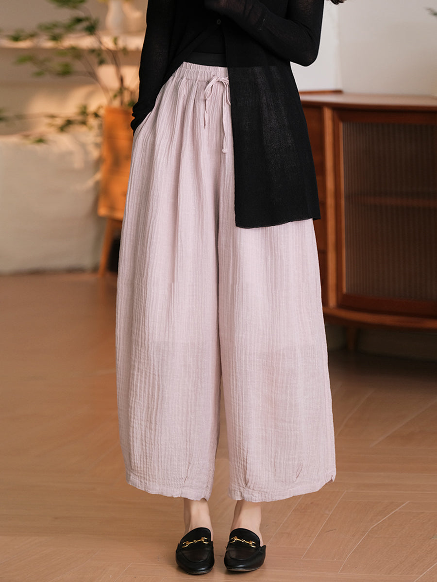 Plus Size Women Casual Solid Summer Linen Harem Pants SC1034 Ada Fashion