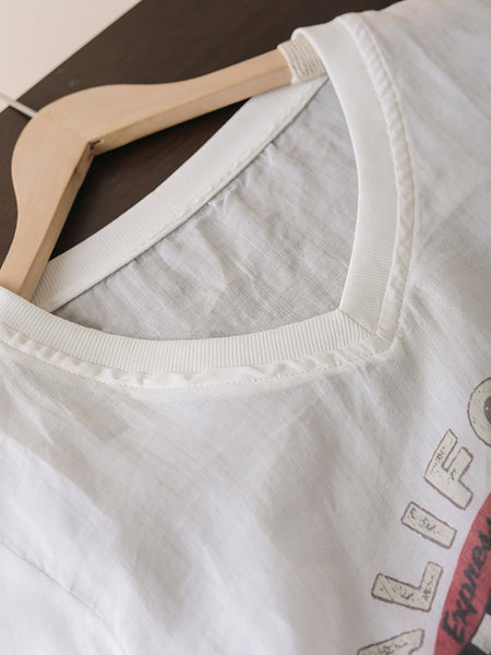 Women Summer Casual Print V-Neck Ramie Long Shirt LL022 LPP