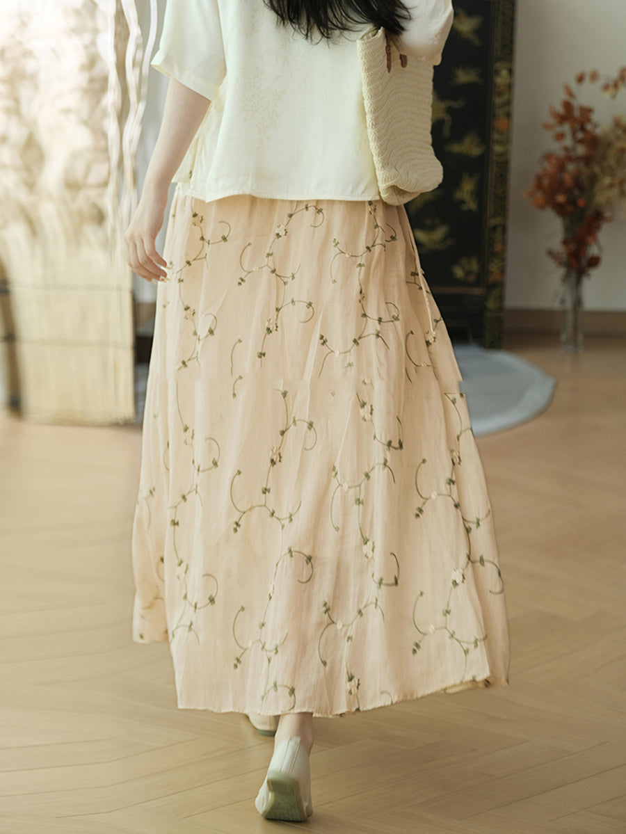 Women Summer Flower Thin Strap Linen Skirt RR1014 BUYKUD