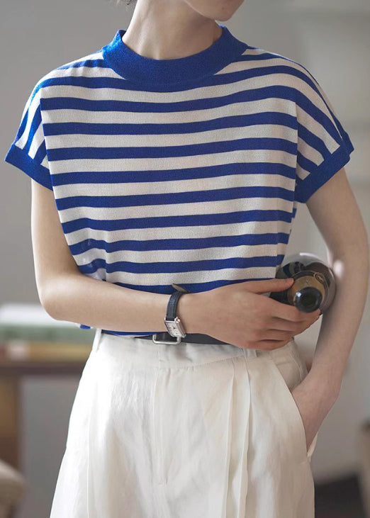 Collar Stand Tanks Striped Summer Women Cotton Red FashionChic