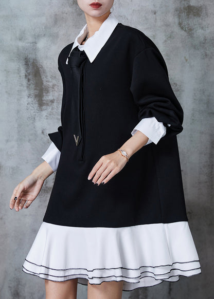 French Black Peter Pan Collar Patchwork Cotton Dress Fall PZGY-FDM240826