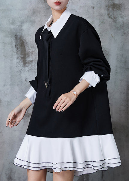 French Black Peter Pan Collar Patchwork Cotton Dress Fall PZGY-FDM240826