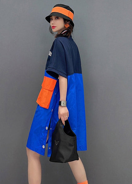 Bohemian Peter Pan Collar Patchwork Button Pockets Side Open Shirt Short Sleeve AR1028 shopify