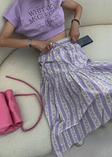 Skirt Spring Ruffled Cotton French Print Purple FashionChic