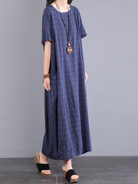 Plus Size Women Summer Artsy Plaid Loose Dress KL1026 Ada Fashion