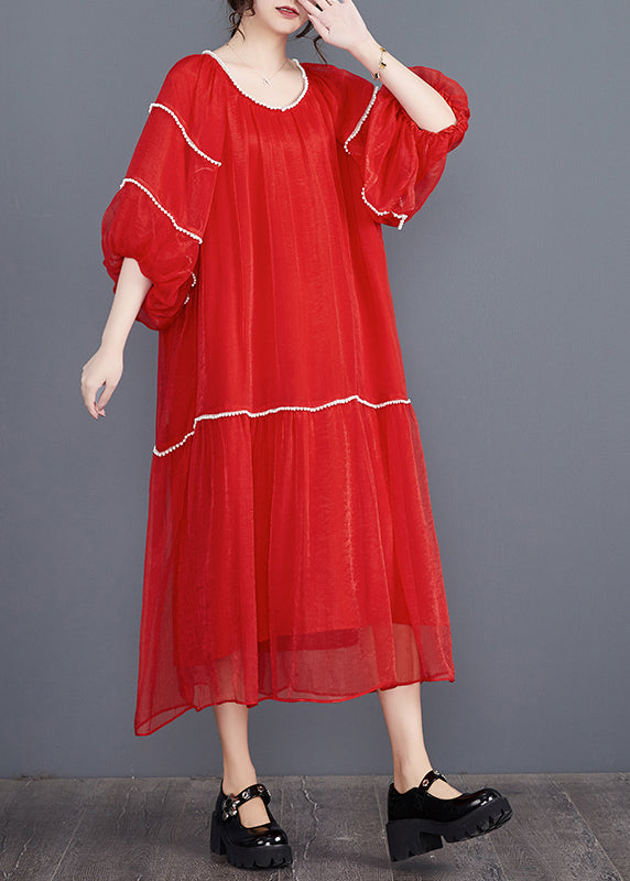 Red O-Neck Patchwork Holiday Dress Summer AJ1035 shopify