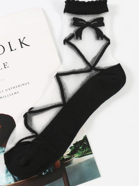 Strap Colors Socks Semi-Sheer 5 Pattern Bow FashionChic