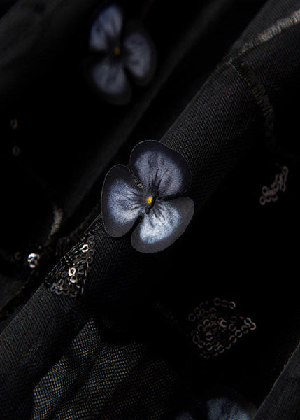 Art Black Embroidered Floral High Waist Tulle Pleated Skirts Spring AJ1018 shopify