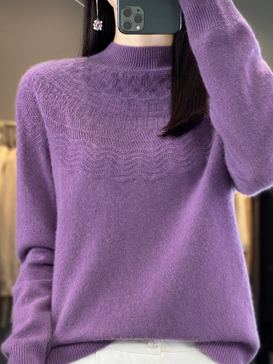 Women Autumn Cable Knit 100%Wool Half Turtleneck Sweater QN031 BK