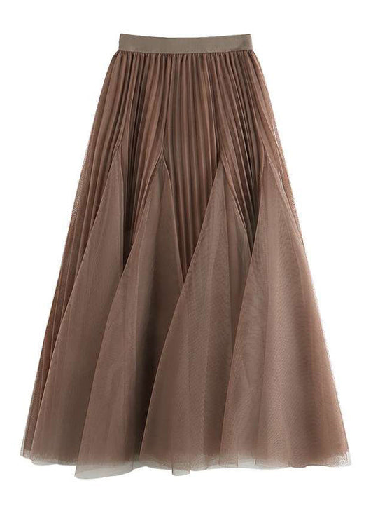 Women Brown Wrinkled Elastic Waist Tulle Skirts Spring RV005 ABC