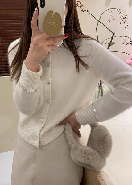 French Blue O Neck Handmade Nail Bead Knit Cardigan Fall QC039 shopify