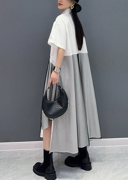 2024 Summer Peter Pan Collar Wrinkled Patchwork Shirts Dress AO1018 JDML-SDL240909