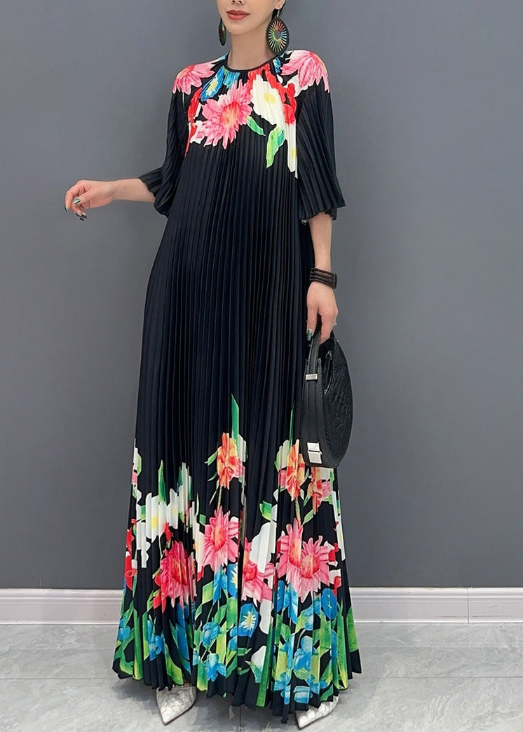 Classy Black O-Neck Print Flattering Maxi Dresses Half Sleeve AO1039 JDML-SDL240909