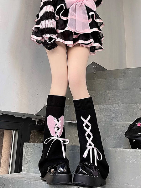 Knitted Colors 3 Design Leg Pattern Warmers Heart Asymmetrical Straps FashionChic