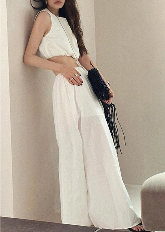 Brief White O-Neck Vest And Side Open Maxi Skirts Two Piece Set Summer AN1010 Genistyle Shop