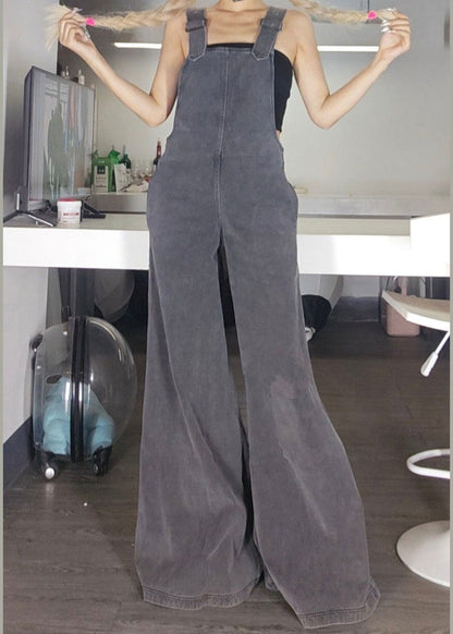 New Grey Zippered Pockets Denim Jumpsuit Sleeveless AZ1051 shopify