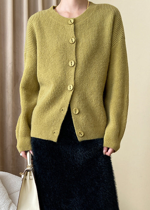 Yellow Cozy Knit Coats O Neck Long Sleeve AF1017 HS-NCT240914