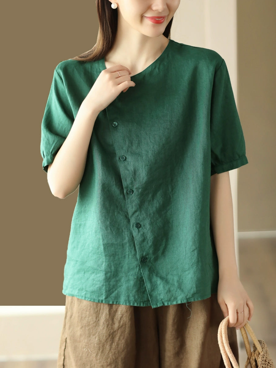 Thin Color Women Summer Shirt Pure Casual O-Neck FashionChic