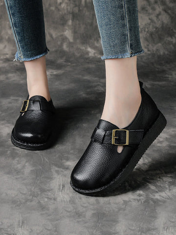 Low Casual Women Leather Pure Shoes Heel Color FashionChic