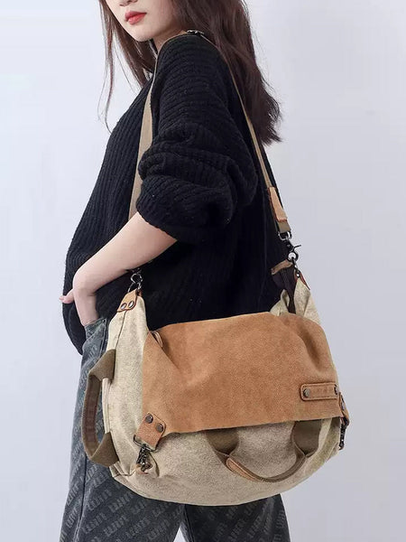 Women Vintage Genuine Leather Spliced Shoulder Bag WU016 BUYKUD