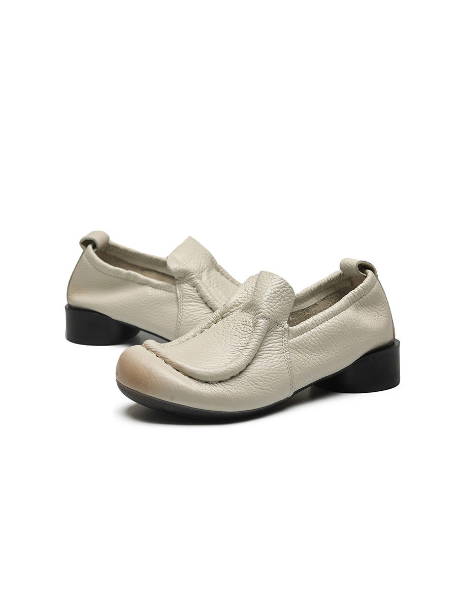 Women Summer Retro Soft Genuine Leather Low Heel Shoes CX013 XRXY