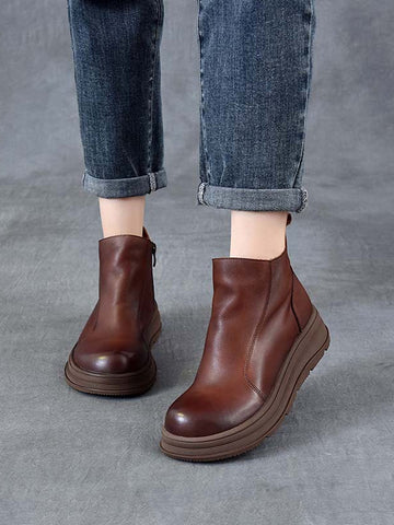 Color Chelsea Boots Leather Women Platform Pure Winter FashionChic