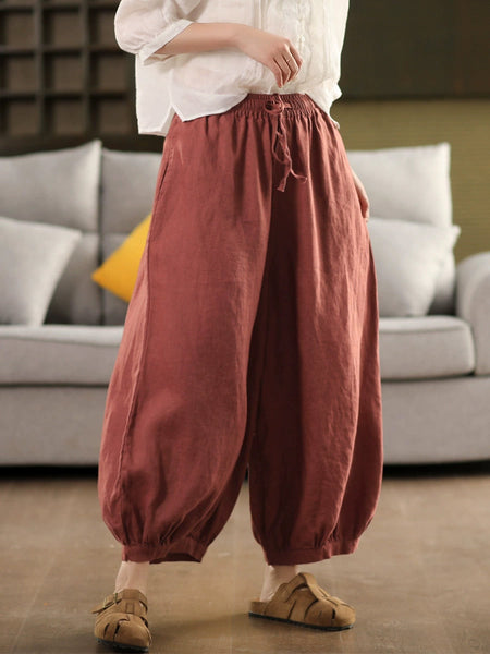 Summer Color 100%Linen Women Pure Harem Casual Pants FashionChic