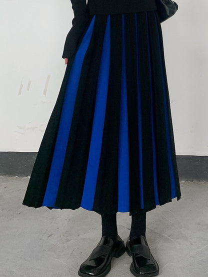 A-line Pleated Retro Skirt Knit Contrast White Color FashionChic