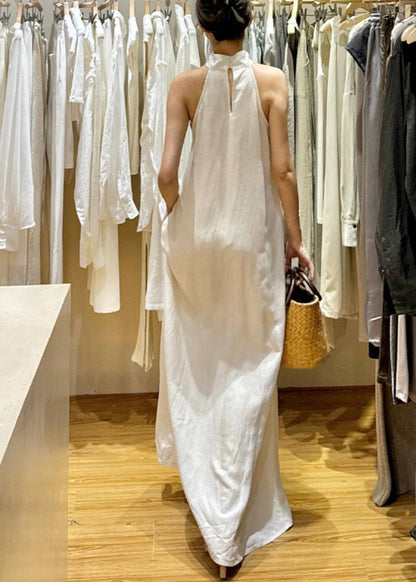New White Cold Shoulder Solid Cotton Maxi Dresses Sleeveless EE011 shopify