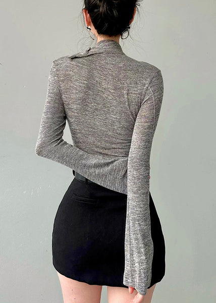 Stylish Grey Hign Neck Patchwork Cotton T Shirts Fall AN1002 Genistyle Shop