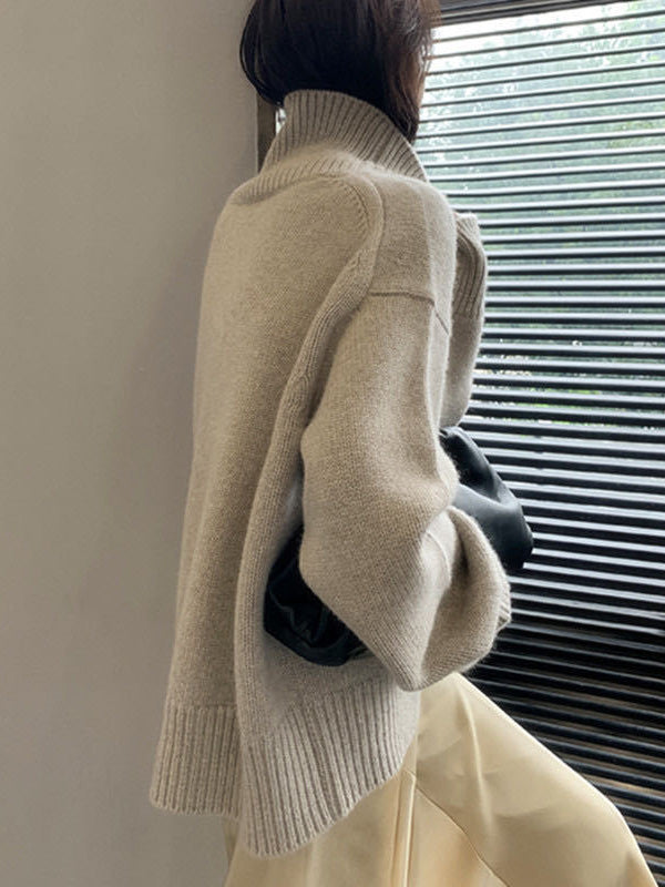 Casual Grey High-Neck Long Sleeve Sweater QX016 shopify