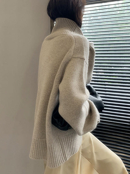 Casual Grey High-Neck Long Sleeve Sweater QX016 shopify