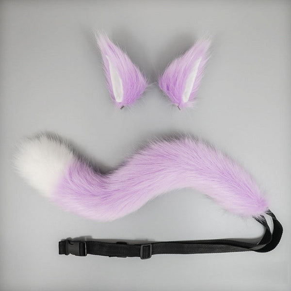 Faux Lolita Orange/Sky Blue/Purple of Hair Set Fur - + Pair A Kitty Ear Tail Clips FashionChic