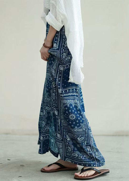 New Blue Print Side Open High Waist Cotton Skirts Fall QP004 OL-SKTS241001