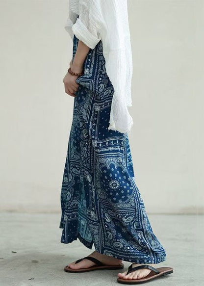 New Blue Print Side Open High Waist Cotton Skirts Fall QP004 OL-SKTS241001