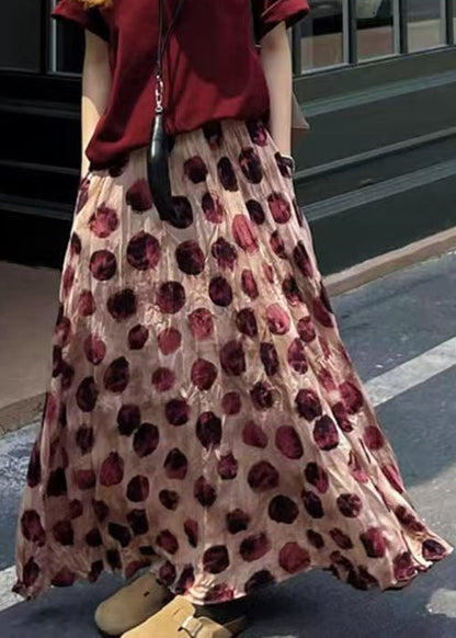 Waist Elastic Skirts Print Cotton Pink Summer FashionChic