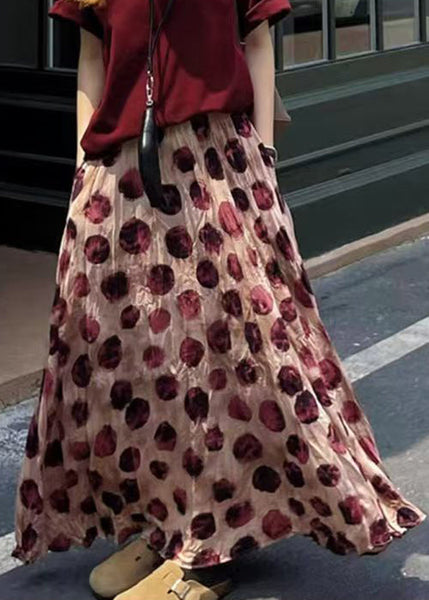 Waist Elastic Skirts Print Cotton Pink Summer FashionChic