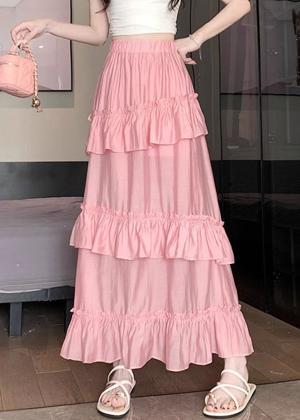 Pink Side Open Cotton Skirts Elastic Waist Summer NN025 shopify