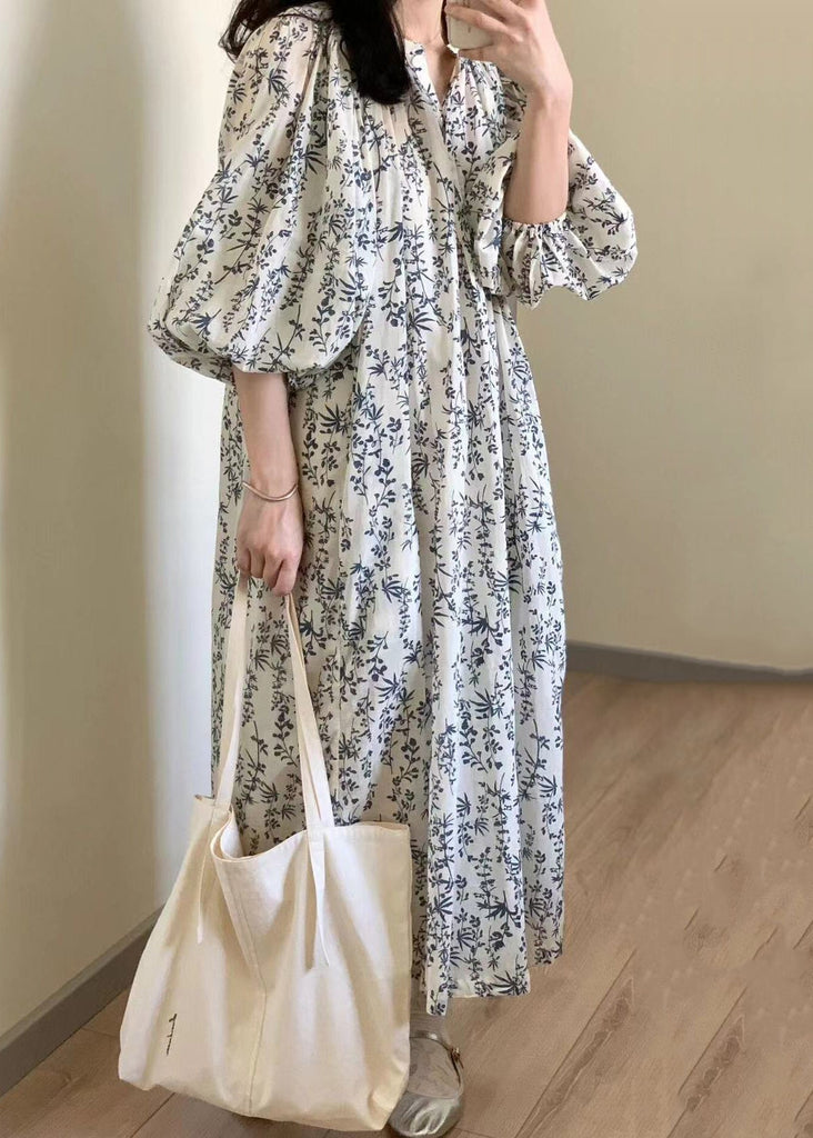 Elegant Button Print Tie Waist Cotton Long Dress Summer QP057 OL-SDL241001