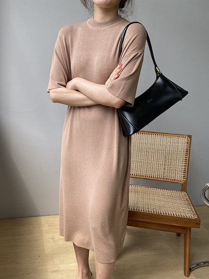 Temperament Round-neck Mauve Split-Joint Short Sleeve Sweater Dress AN1057 Genistyle Shop