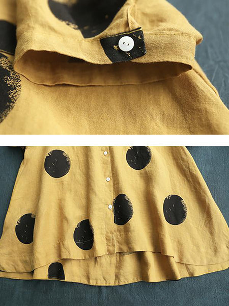 Dot Collar Stand Linen Polka Plus Cotton Size Shirt FashionChic