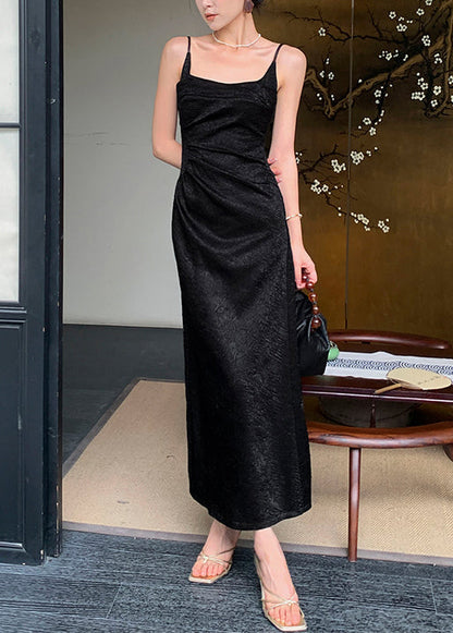 Boutique Black Slim Fit Silk Spaghetti Strap Dress Sleeveless EE048 shopify