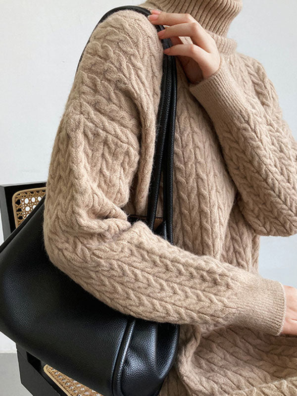 Casual Grey High-Neck Long Sleeve Twist Knit Dress AN1053 Genistyle Shop