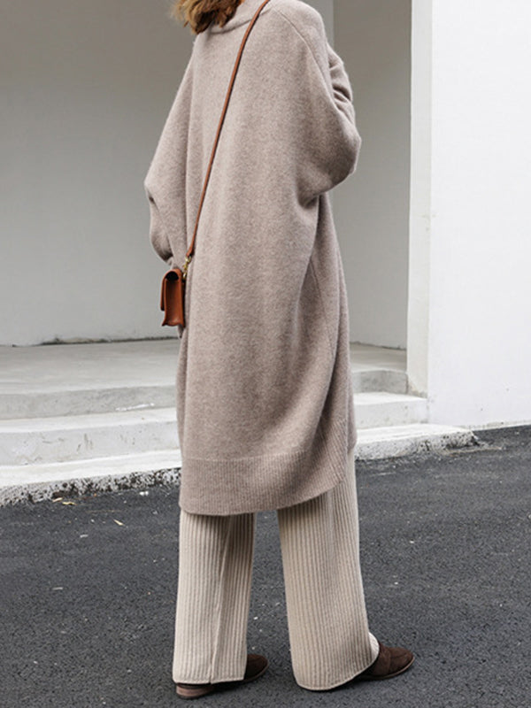 Stylish Loose Camel V-Neck Long Sleeve Sweater Dress QX006 shopify