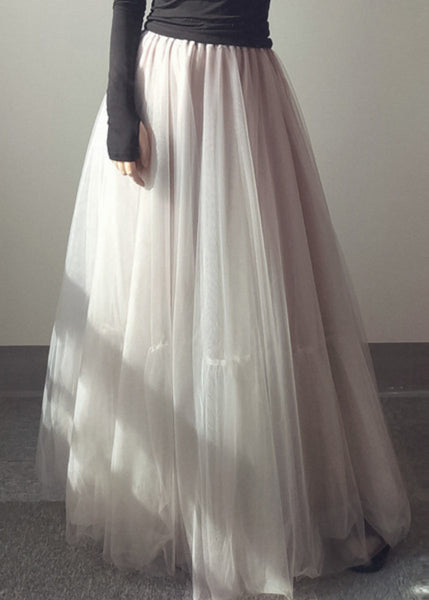 Patchwork Italian Waist Line Skirts A Elastic White Tulle FashionChic