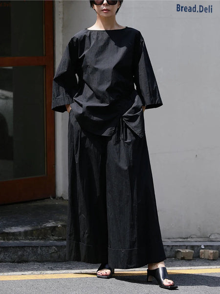 Elastic Organic Wide-Leg Waist Khaki Pants FashionChic