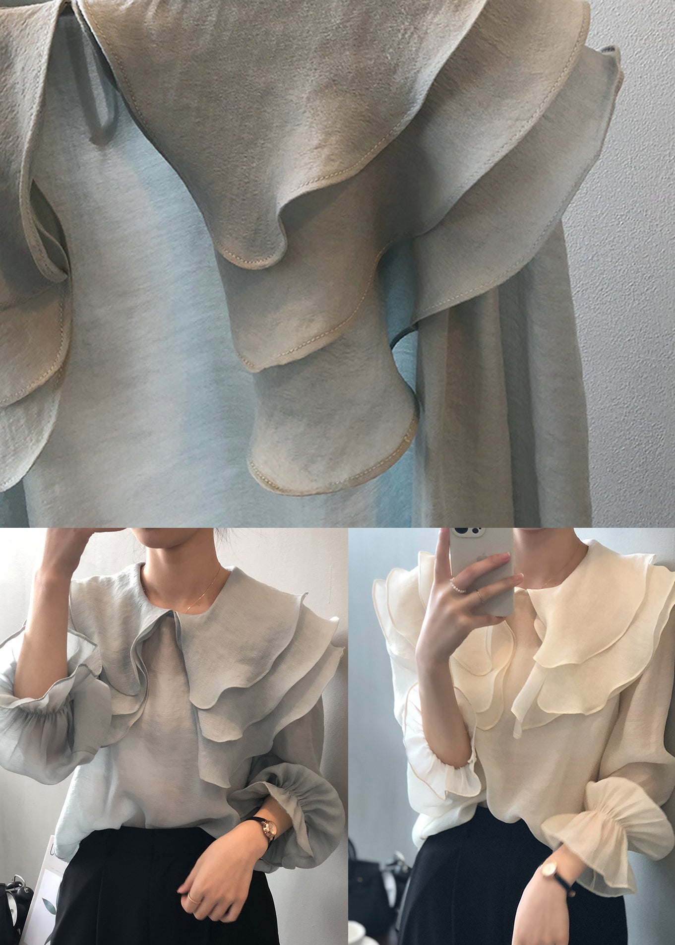 White Patchwork Thin Cotton Shirt Ruffled Long Sleeve AF1028 HS-LTP240914