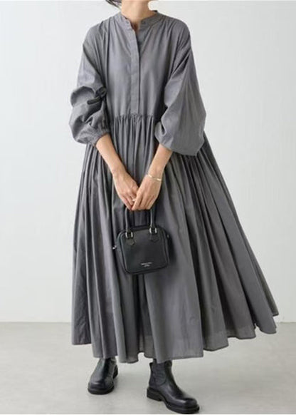 Grey Dress Classy Shirts Solid Cotton Wrinkled Spring FashionChic