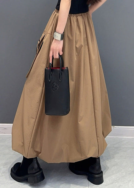 Casual Khaki Pockets Elastic Waist Cotton Skirts Summer AO1014 JDML-SKTS240909