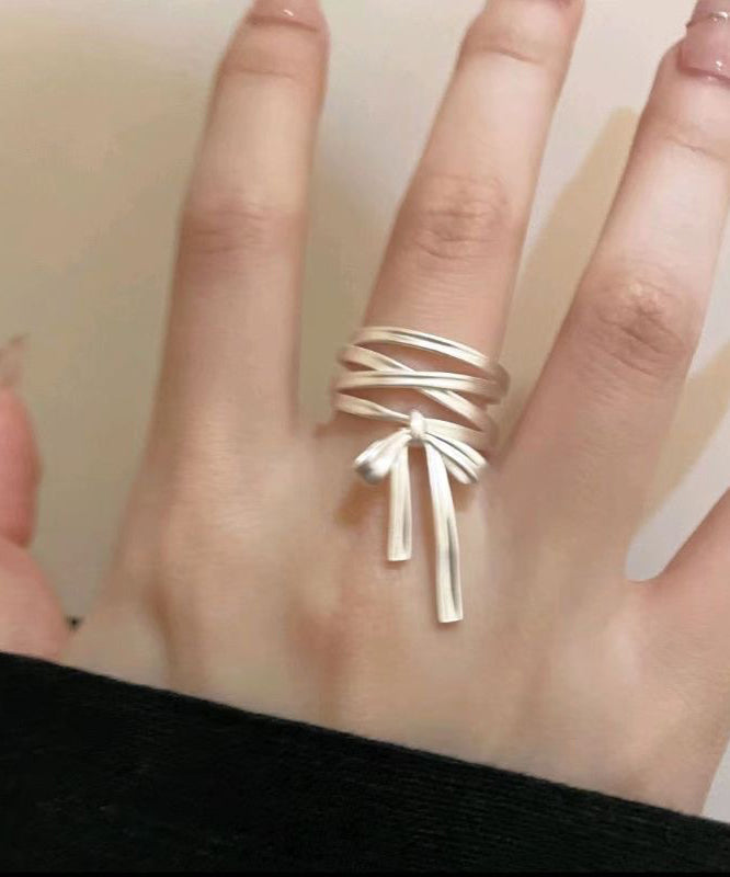 Sterling DIY Rings Ribbon Bow Silk Silver FashionChic